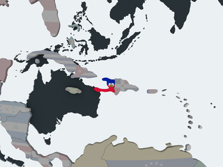 Haiti with flag on globe