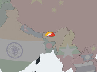 Obraz premium Bhutan with flag on globe