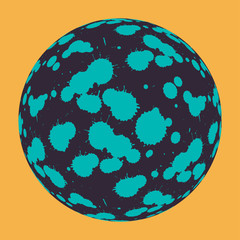 graphic floating moon with paint spots craters in yellow and blue