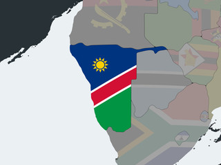 Namibia with flag on globe