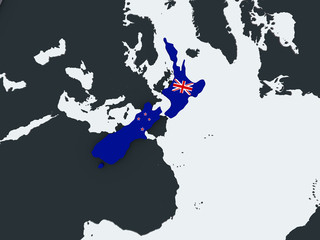 New Zealand with flag on globe