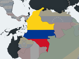 Colombia with flag on globe