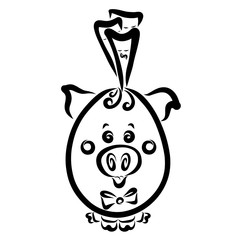 Creative piggy bank with a bow tie and bills