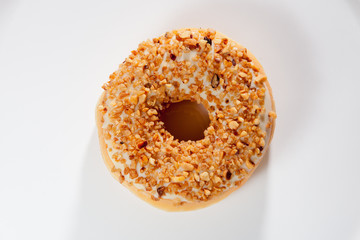 Donut on white background with top view