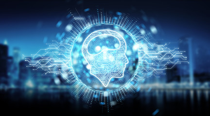 Digital artificial intelligence icon hologram 3D rendering