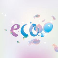 Abstract eco illustration with dew drops and feathers. Vector banner on the theme of ecology and environmental protection