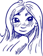 Foto auf Acrylglas cartoon tekening meisje met donkere ogen © emieldelange