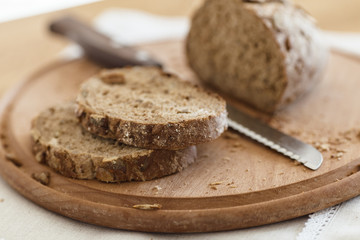 Fresh tasty wheat wholegrain brown bread with pumpkin seeds