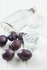 Plum brandy and plums. Slivovitz.