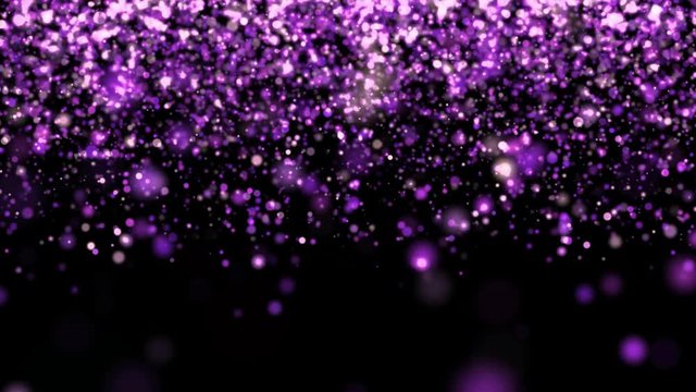 Purple glitter rain falling down on black background.