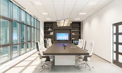 Office workplace. Meeting room.Office table. Office interior. 3d illustration