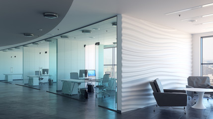 Office business center. Office workplace 3d render