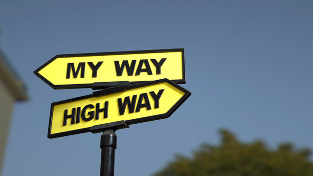 A road sign with my way high way words. 3d image.