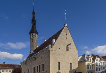 Fototapeta na wymiar Beautiful view of the Church of the Holy Spirit, Tallinn, Estonia on a sunny day