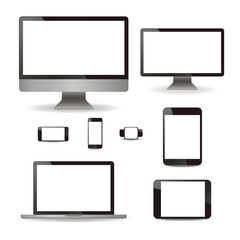 Monitor set realistico schermo computer apparecchi tablet telefono isolata bianco risorsa