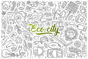 Hand drawn eco city set doodle background © Dzianis Vasilyeu
