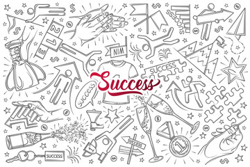 Hand drawn success set doodle vector background