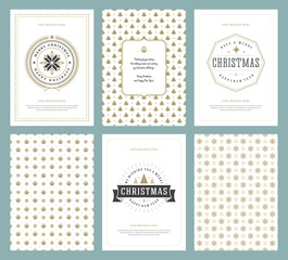 Naklejka premium Merry Christmas greeting cards templates and patterns backgrounds