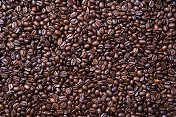 top view of roasted coffee beans background