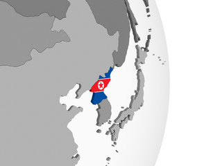 North Korea with flag on globe