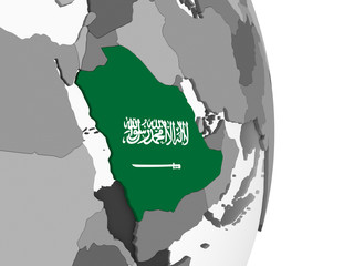 Saudi Arabia with flag on globe