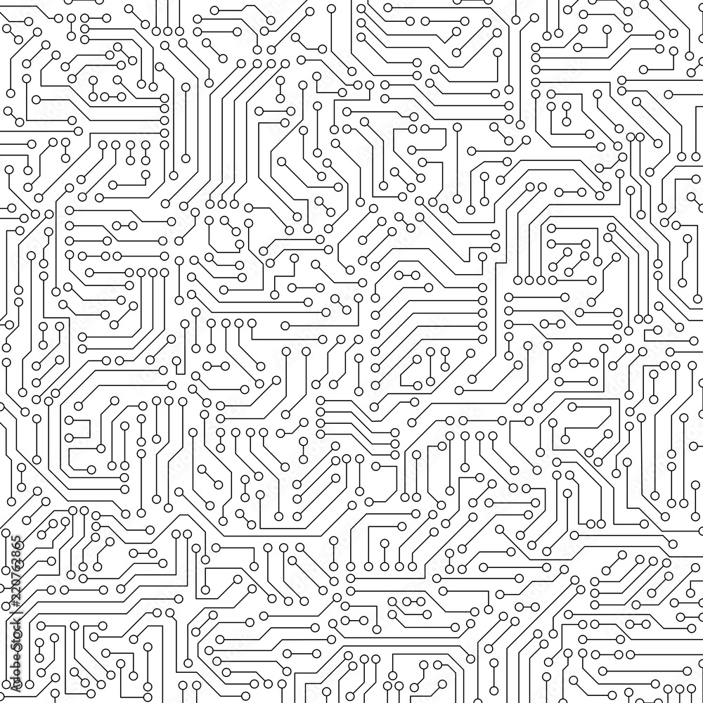 Poster white circuit board seamless pattern texture. high-tech background in digital computer technology co