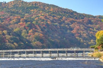 京都・渡月橋の紅葉