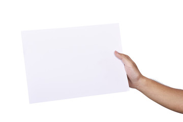 Obraz premium Male hands holding blank white paper sheet