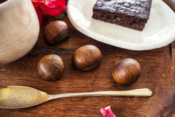 Chestnut and Brownie,Vegan food, homemade/OLYMPUS DIGITAL CAMERA