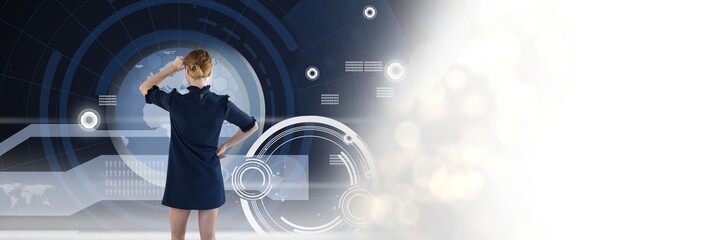 Woman looking at technology information interface transition