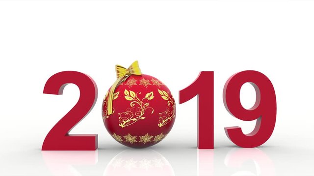 Animazione illustrazione 3D. Capodanno 2019. Nella decorazione Natalizia il numero nove sostituisce l'otto..