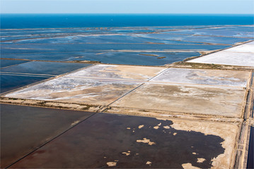 vue aérienne des Salins de Giraud dans les Bouches-du-Rhône en France
