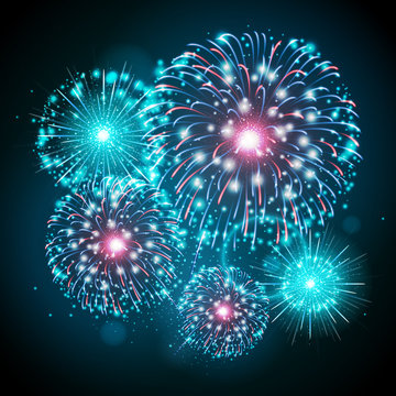Vector holiday festival blue and pink firework. Independence day