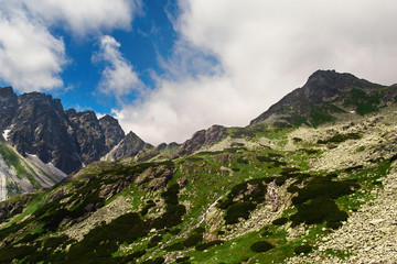 Mountain landscape against blue sky clouds High tatras mountains Slovakia