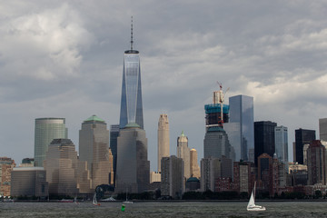 Freedom Tower Lower Manhattan Skyline with Sailboat