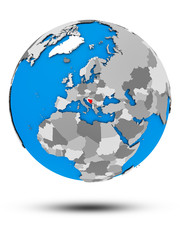 Naklejka premium Bosnia and Herzegovina on political globe isolated