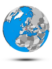 Switzerland on political globe isolated