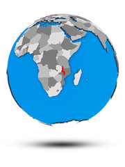 Malawi on political globe isolated