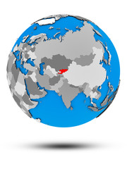 Kyrgyzstan on political globe isolated
