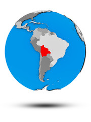 Bolivia on political globe isolated