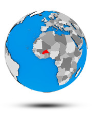 Burkina Faso on political globe isolated