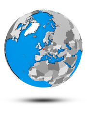 Naklejka premium Belgium on political globe isolated