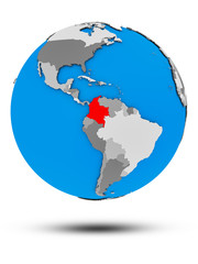 Colombia on political globe isolated