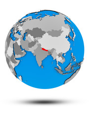 Nepal on political globe isolated