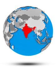 Fototapeta premium India on political globe isolated