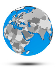 Kuwait on political globe isolated
