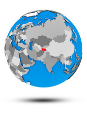 Tajikistan on political globe isolated