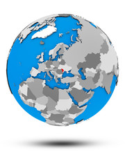 Moldova on political globe isolated