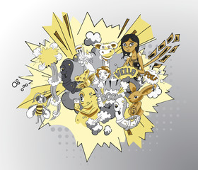 Cartoon doodle illustratie geschikt voor poster flyer of etiket voor verschillende verpakkingen