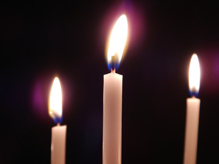 Three candles burning, all soul's day, candlelight	